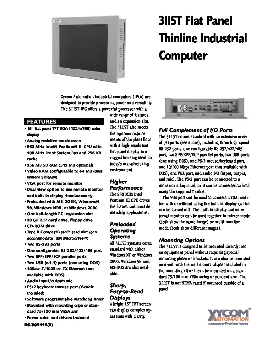 First Page Image of 3115T-8850256-2K Thinline Industrial Computer.pdf